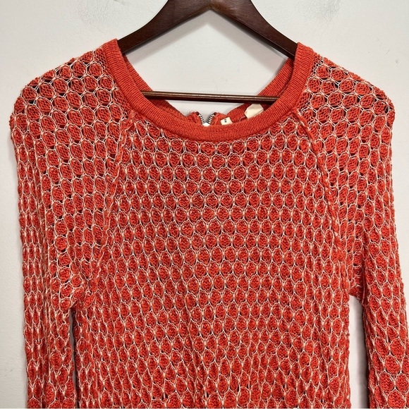 Anthropologie Moth Orange 100% Honeycomb Crew Neck Sweater Size Medium - Picture 10 of 11